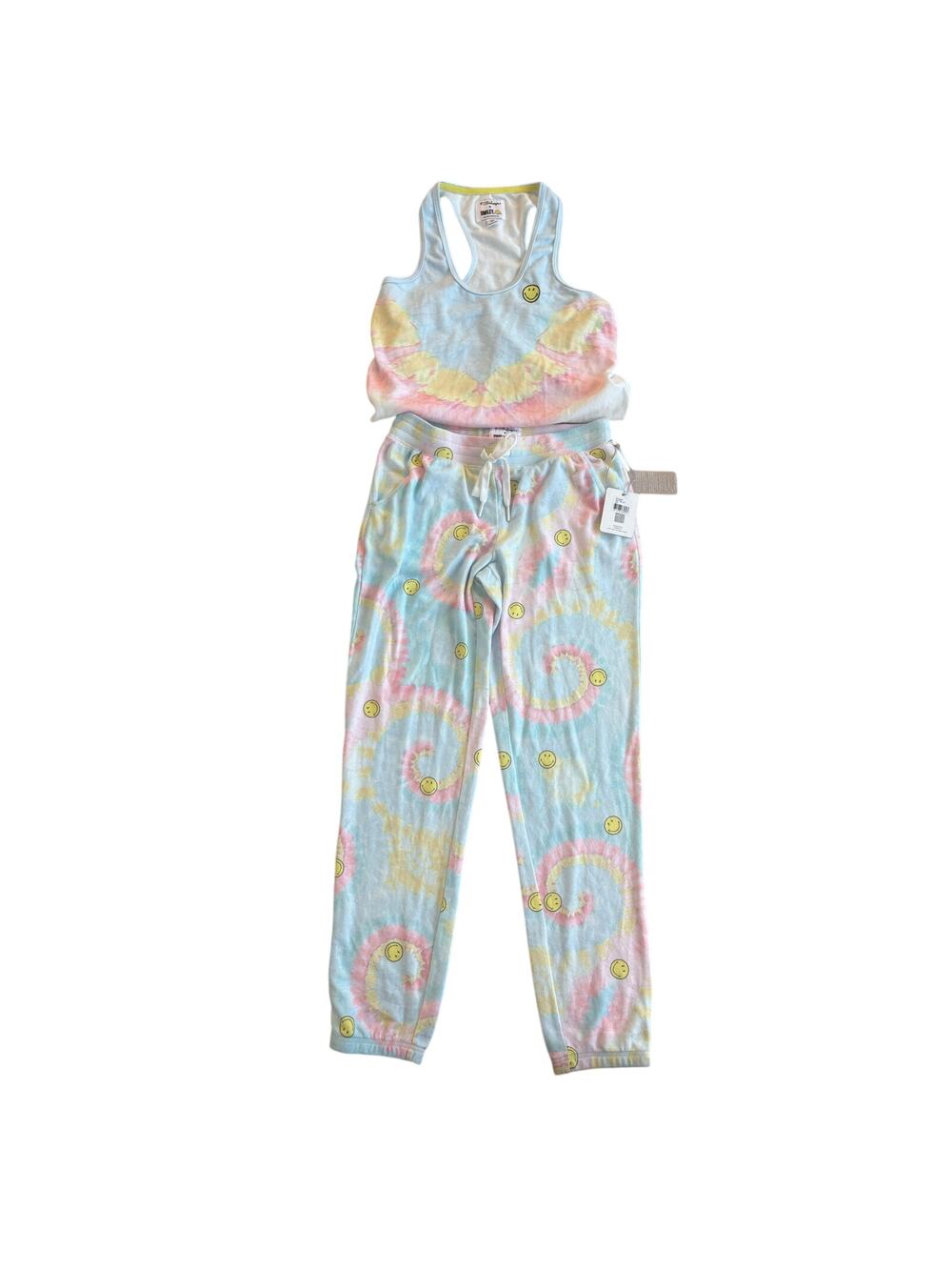 NWT P.J. Salvage Smiley Sky Blue Tie Dye Pajama Top & Pant Set Women's Ex Small